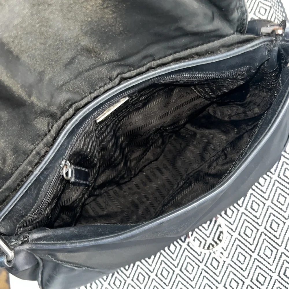 Rare Vintage PRADA Nylon Tessuto Leather Shoulder Hand Bag Purse Black GUC - Picture 9 of 15